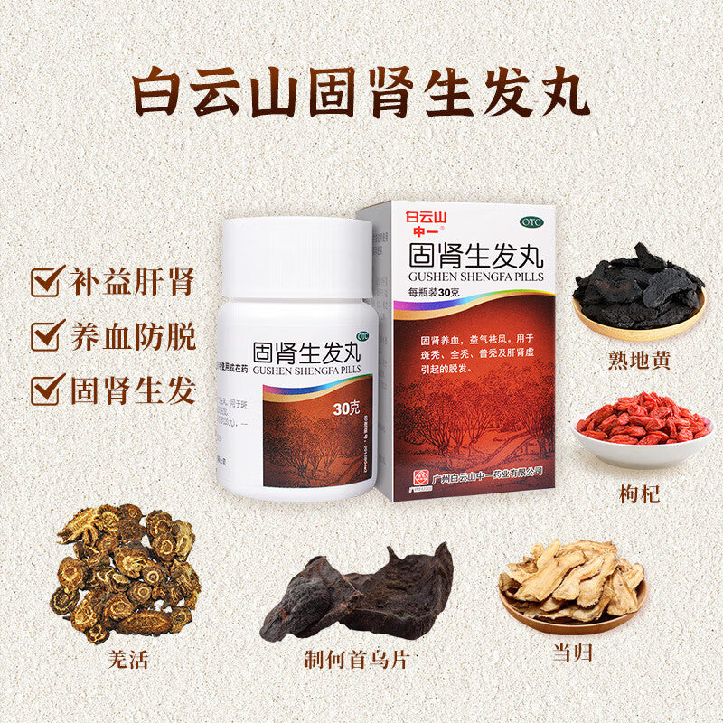 固肾生发丸, Gushen Shengfa Wan, for Alopecia Areata, Alopecia Totalis, Alopecia Universalis, and Hair Loss Due to Liver and Kidney Deficiency