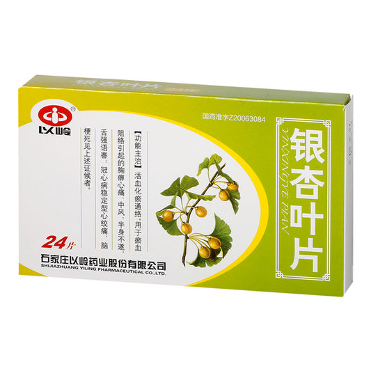 银杏叶片, Yinxingye Pian, Yin Xing Ye Pian, Ginkgo Biloba Leaf Tablets, 24 tablets